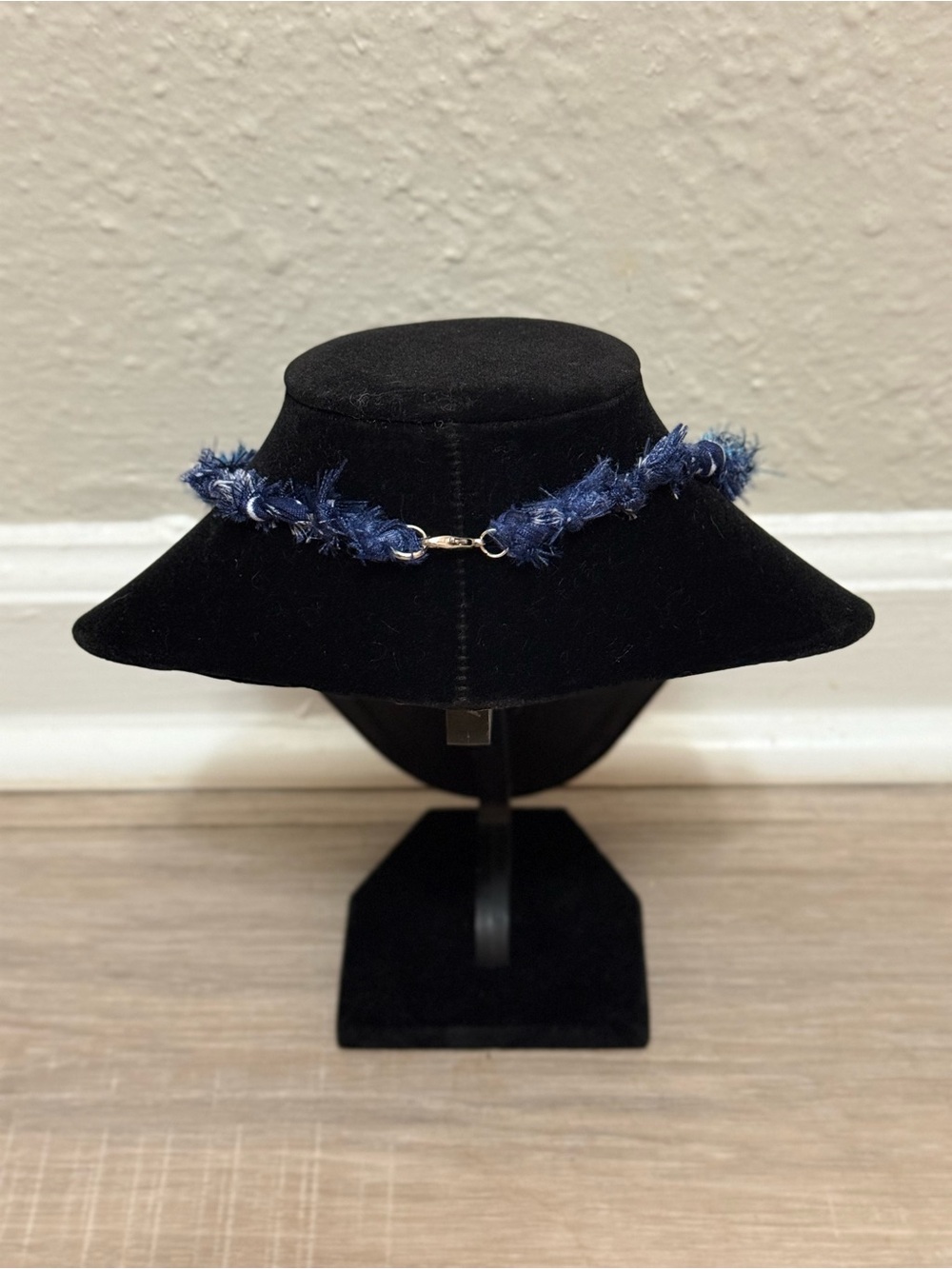Handmade Blue Bandana Shell Charm Necklace with Gold Accents - Picture 3 of 3